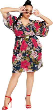 City Chic Womens Apparel Womens Plus Size Dress Frida Wrap, Navy Wild Rose, 26 Plus