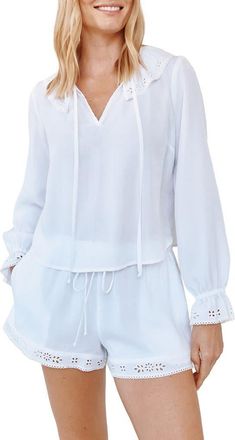 Bella Dahl Ruffle Tie Neck Top in White at Nordstrom, Size X-Small