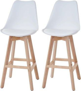 Hhg Hhg - Juego De 2 Taburetes De Bar Malm&ouml; T501, Dise&ntilde;o Retro, Blanco, Asiento Imitaci&oacute;n Cuero Blanco, Patas Claras