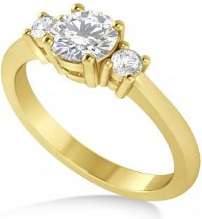 Allurez Round Moissanite & Diamond Three-Stone Engagement Ring 14k Yellow Gold (0.89ct)