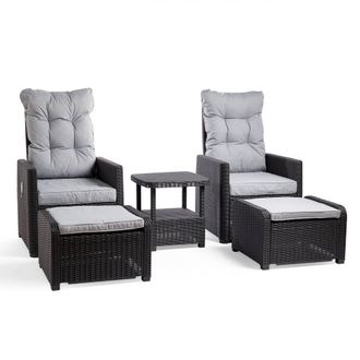 VonHaus 2 Seater Garden & Patio Reclining Rattan Bistro Set in Beige