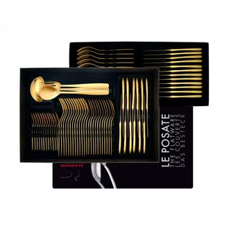 Bugatti Riviera Gold, Posate Set 75 Pz, Scatola Gallery, Casa Bugatti - Colore: Oro Sabbiato