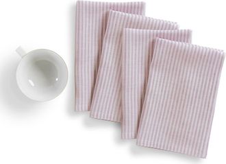 Solino Home Linen Dinner Napkins Set of 4, 20 x 20 Inch for Dining Table, Holiday and Everyday Table Decor - Narrow Stripe in Pink And White at