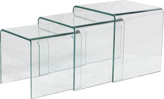 Vente-Unique Conjunto de 3 mesas de centro nido MINKA - Cristal curvado