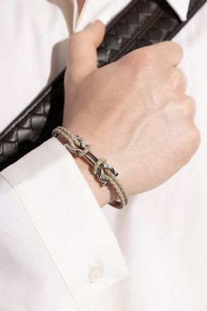 Ferragamo Leather Bracelet, Mens, Beige