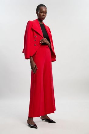 Karen Millen Womens Compact Stretch Tipped Wide Leg Tailored Trouser - Red - Size 14 UK