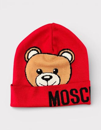 Moschino Womens Moschino Bear Logo Beanie Red Wmns