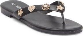 Top Moda Bessie Embellished Flip Flop in Black Pu at Nordstrom Rack, Size 8.5