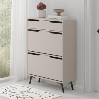 Decortie Asta Modern 2-Door Shoe Cabinet with Drawer Metal Legs 110cm in Grey | Size: 2 Pack