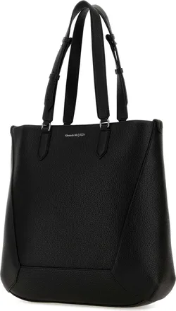 Alexander McQueen Mens Pebbled Calf Leather Tote Black
