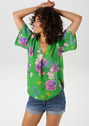 Aniston Schlupfbluse mit farbharmonischem Blumendruck