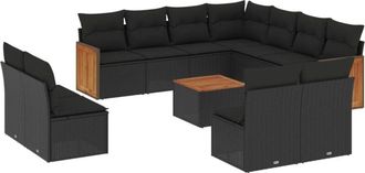 vidaXL Set De Sof&aacute;s De Jard&iacute;n 12 Piezas Cojines Rat&aacute;n Sint&eacute;tico Negro Vidaxl