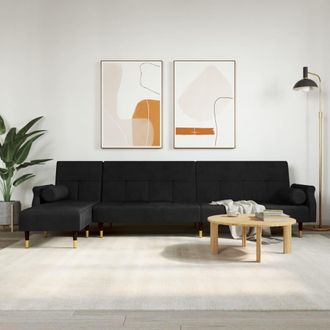 vidaXL Vidaxl - Sof&aacute; Cama En Forma De L Terciopelo Negro 271x140x70 Cm