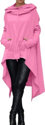 Generic Ladies Hoodies Solid Grey Color Oversized Hooded Sweatshirts Autumn Hoodie with Pockets Ladies Casual Long Sleeve Tops Comfortable Hoody High Low Hem 