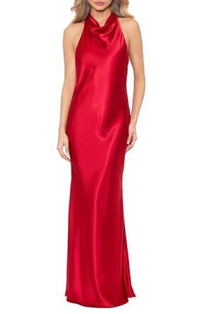 Betsy & Adam Halter Charmeuse Gown in Red at Nordstrom Rack, Size 10