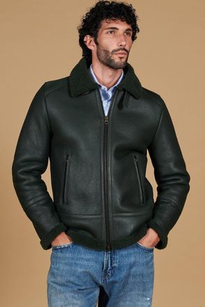 D'Arienzo Montone Shearling verde biker uomo collo camicia con fibbia DArienzo, Seleziona Taglia 48, Colore Verde