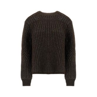Herno Round-neck Knitwear, female, Brown, S, Jumper in Cobbed Blown Alpaca Wool