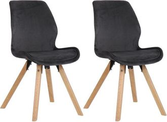 Clp Clp - Set De 2 Sillas De Comedor Luna Con Base De Madera Gris Oscuro Terciopelo