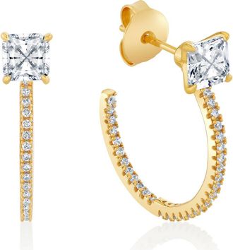 Crislu Princess-Cut Pav&eacute; Cubic Zirconia Huggie Hoop Earrings in 18Kt Yellow Gold /Clear Stone at Nordstrom