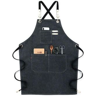 OEM Grembiule Da Cucina In Cotone E Lino Idrorepellente Con Design Incrociato Sulla Schiena E Vestibilit&agrave; Regolabile, Colore Nero
