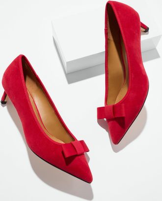 Talbots Sierra Bow Suede Kitten Heel Pumps - Red - 10 1/2 M Talbots