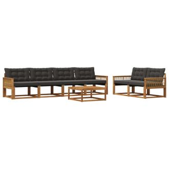 vidaXL Conjunto De Sof&aacute;s De Exterior Con Coj&iacute;n 7 Pcs Natural Y Negro Vidaxl