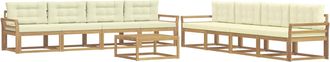 vidaXL Conjunto De Sof&aacute;s De Exterior 9 Uds. Blanco Y Crema Poli&eacute;ster Vidaxl