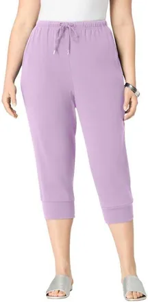 Roaman's Plus Size Soft Knit Capri Pant With Drawstring Waist in Pale Lavender at Nordstrom, Size Medium