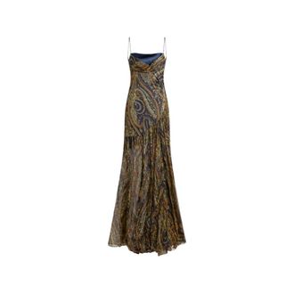 Etro Lange zijden jurk met draperie en paisley-motief - Dames - Jurken - Veelkleurig - Maat: S Zijde