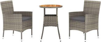 vidaXL Mesita Y Sillas Jard&iacute;n 3 Pzas Y Cojines Rat&aacute;n Sint&eacute;tico Gris Vidaxl