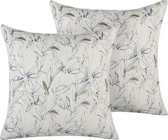 Beliani Conjunto De Cojines Decorativos Con Motivo Floral Beige 45 X 45 Cm Decoraci&oacute;n Moderna Retro Arbor