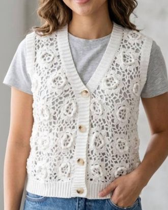 Rain + Rose Mirabelle Knit Button Vest Top In White