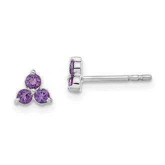 Diamond2Deal 14k White Gold 3-stone Amethyst Triangle Stud Earrings