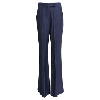 Gabriela Hearst Ribbed Flared Trousers in Navy Blue Viscose