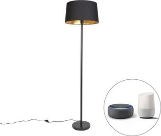 QAZQA Qazqa - Smart Floor Lamp Black with Black Lampshade 45 cm Incl. Wifi A60 - Simplo