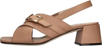 Sergio Rossi Leren Sandalen - Dames - Sandalen met hakken - Bruin - 37 EU - Leer - Schoenen