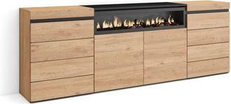 Skraut Home C&oacute;moda, Cajonera, Mueble Auxiliar, 214x75x35 Cm, Dormitorio, Habitaci&oacute;n, Chimenea El&eacute;ctrica, Estilo Moderno, Roble - Skraut Home