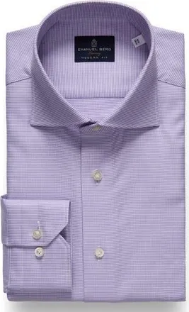 Emanuel Berg Modern Fit Houndstooth Natural Stretch Yoga Twill Dress Shirt in Light Pastel Purple at Nordstrom Rack, Size 43