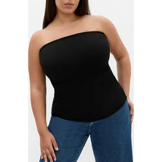 City Chic Halo Ruched Tube Top in Black at Nordstrom, Size 22W