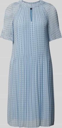 Comma Knielanges Kleid mit Schl&uuml;sselloch-Ausschnitt in Blau, Gr&ouml;&szlig;e 40