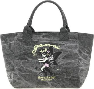 Ganni Tote Bags, female, Black, Size: ONE SIZE Medium Shopping Bag