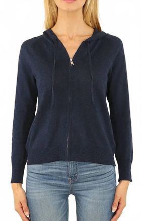 Metric Knits Cotton And Linen Raglan Sleeve Zip Front Hoodie In Navy