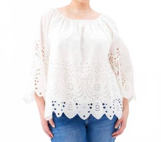 Karen Kane Cutout Embroidery Flare Sleeve Peasant Top - Plus In Off White