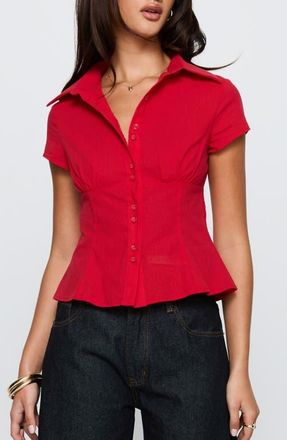 Princess Polly Cottesloe Front Button Shirt in Red at Nordstrom, Size 6
