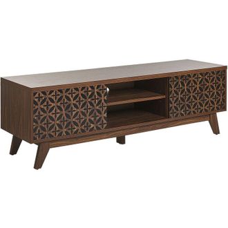 Beliani Mueble Tv Madera Oscura Mdf Dise&ntilde;o Puertas Sala De Estar Orificio Para Gesti&oacute;n De Cables Prescot