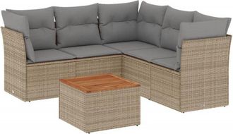 vidaXL Juego De Sof&aacute;s Jard&iacute;n Con Cojines 6 Pzas Rat&aacute;n Sint&eacute;tico Beige Vidaxl