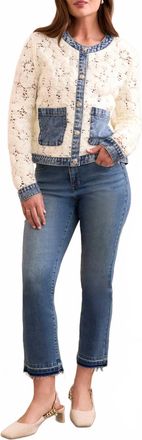 Tribal Crochet Jacket With Denim Detail In White