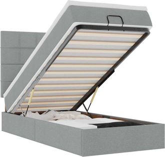 vidaXL Vidaxl - Estructura De Cama Otomana Con Colch&oacute;n Tela Gris Claro 90x190cm