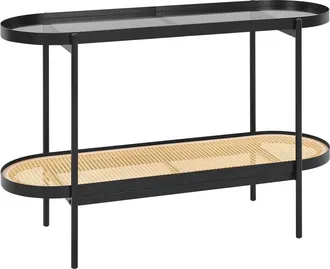 Beliani Tavolo Consolle Con Piano In Vetro 1 Ripiano Con Intreccio Viennese Legno Chiaro Reno
