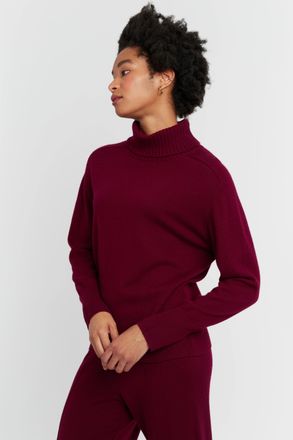 Chinti and Parker Claret Wool-Cashmere Raglan Rollneck Sweater